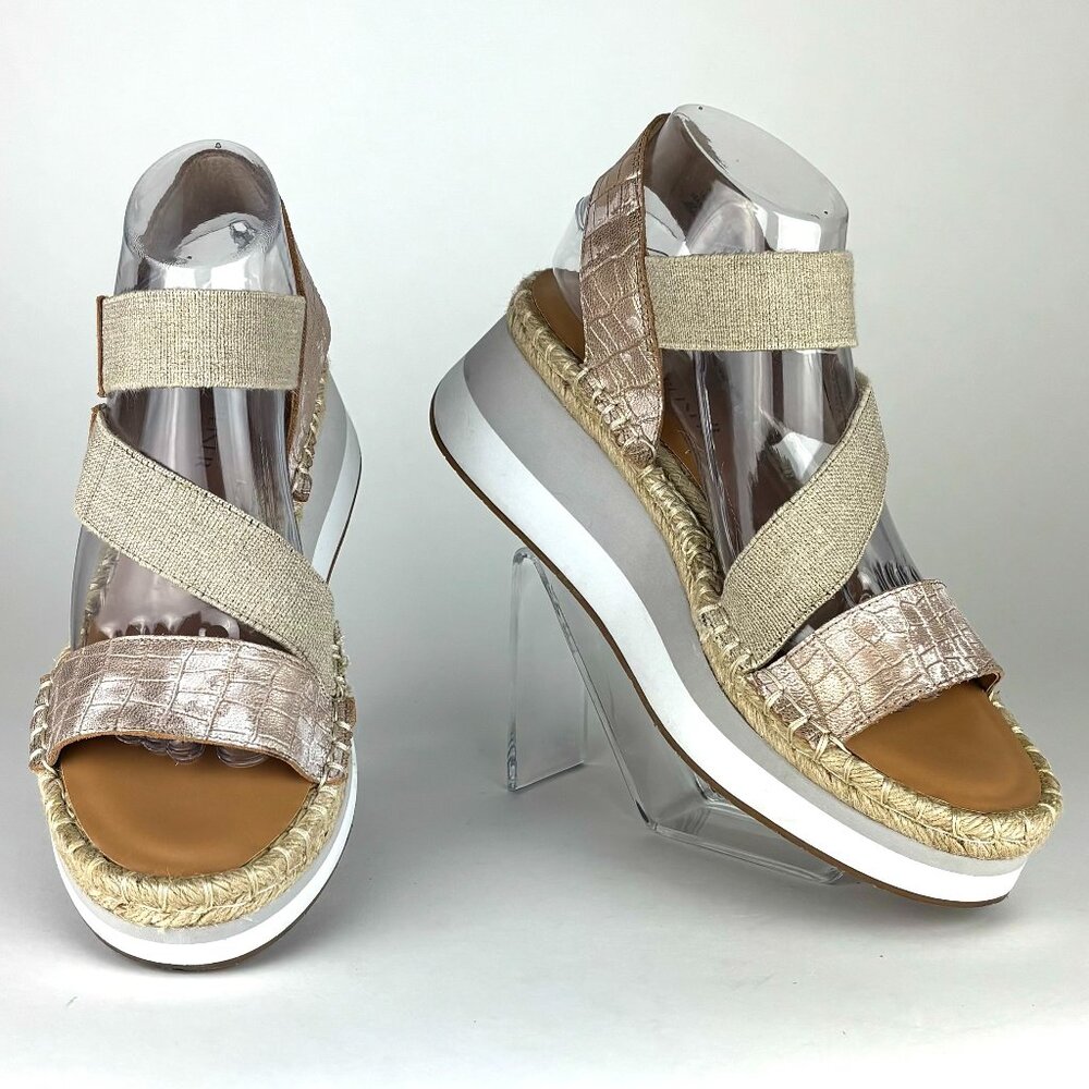 Donald Pliner Platform Espadrille Sandals, Size 9.5M – Leather & Textile, Neutra